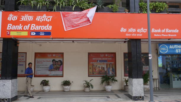 A signboard of Bank of Baroda, Nehru Place branch in New Delhi Bank of baroda